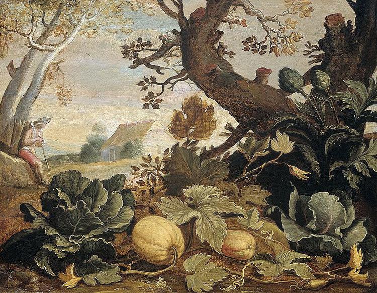 Abraham Bloemaert Landscape with fruit and vegetables in the foreground oil painting image